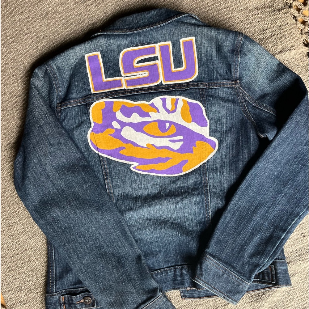 LSU tigers jean jacket, hand painted